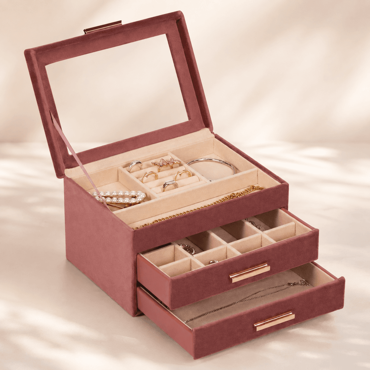 Exquisite Three Layer jewelry store box With 2 Drawers Ring necklace Storage Boxe