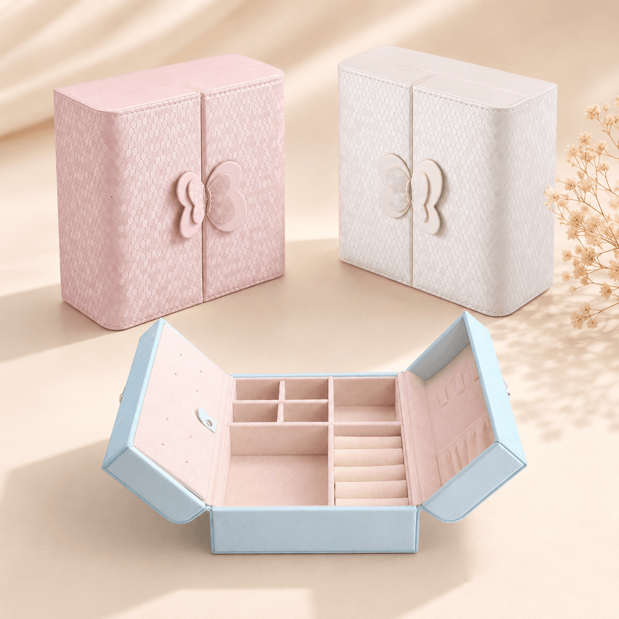 Double Open Square Exquisite Leather Jewelry Storage Box