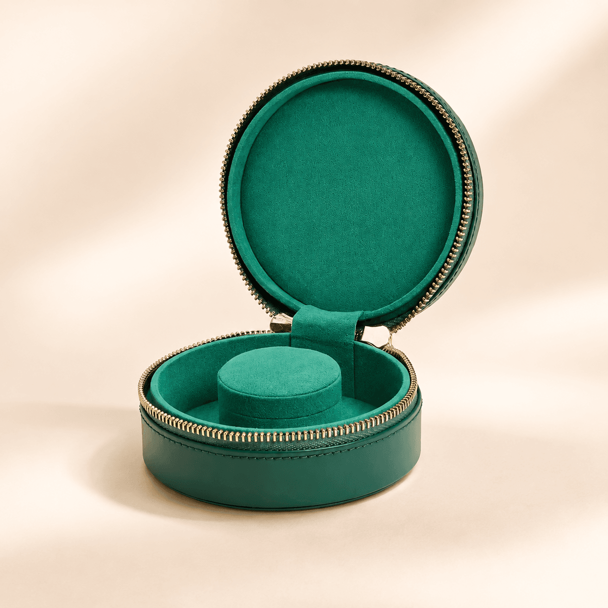 Round PU Leather Small Jewelry Box Packaging Gift Box With Zipper