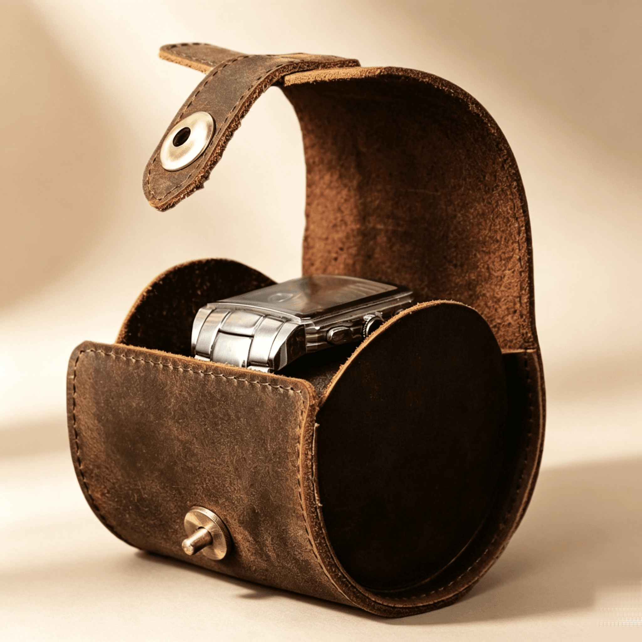 Vintage Leather Single Watch Roll Case