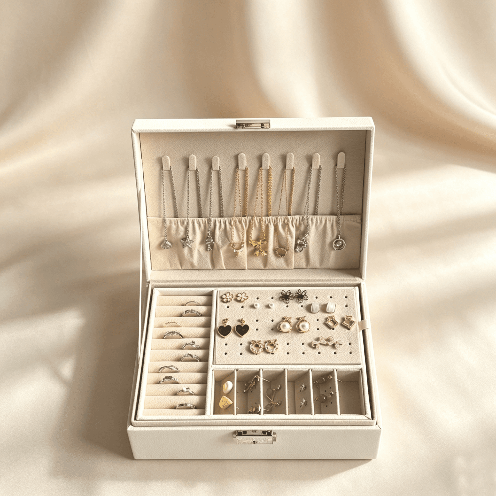 Multi-Compartment PU Jewelry Organizer Box
