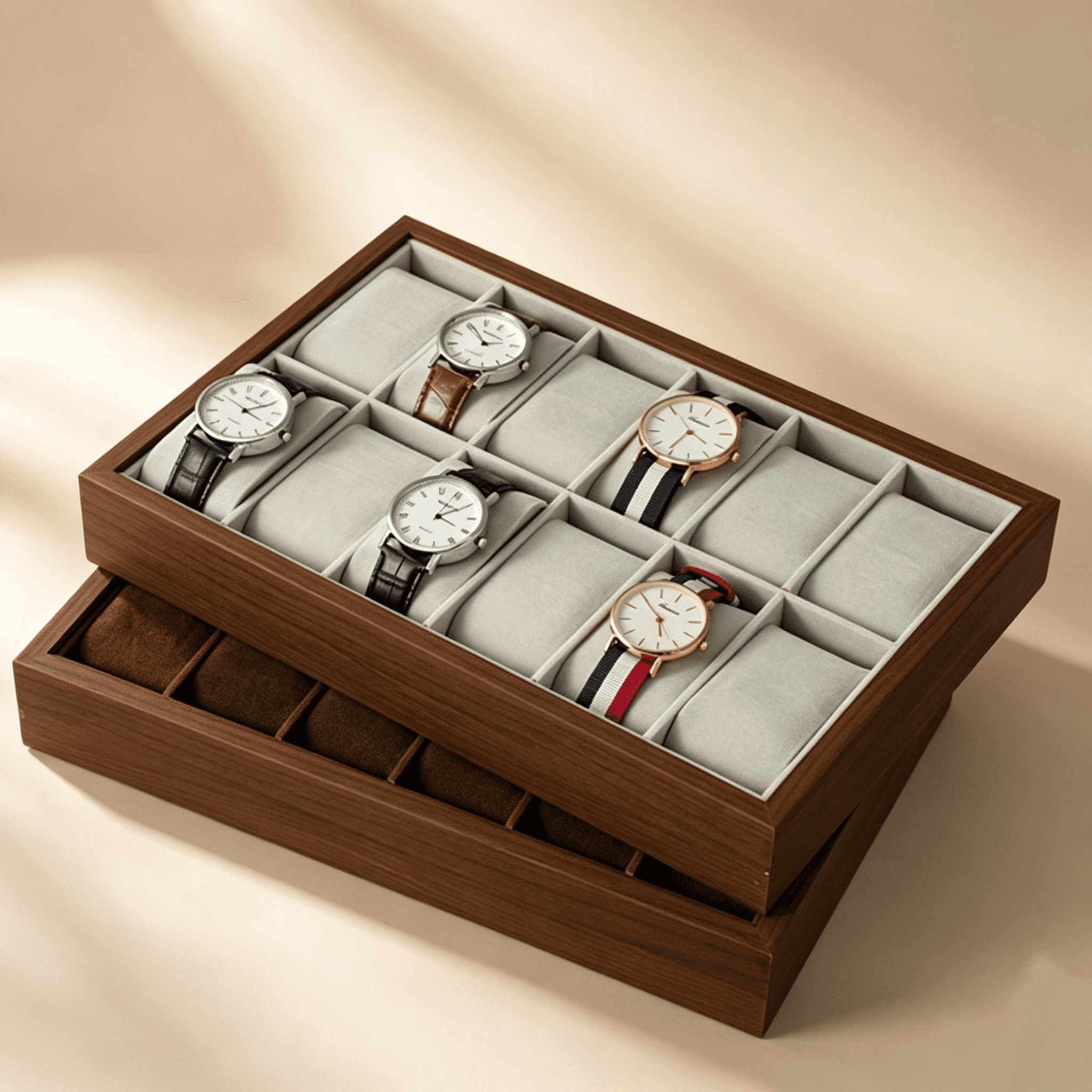 12 Slot Wooden Watch Tray Organizer