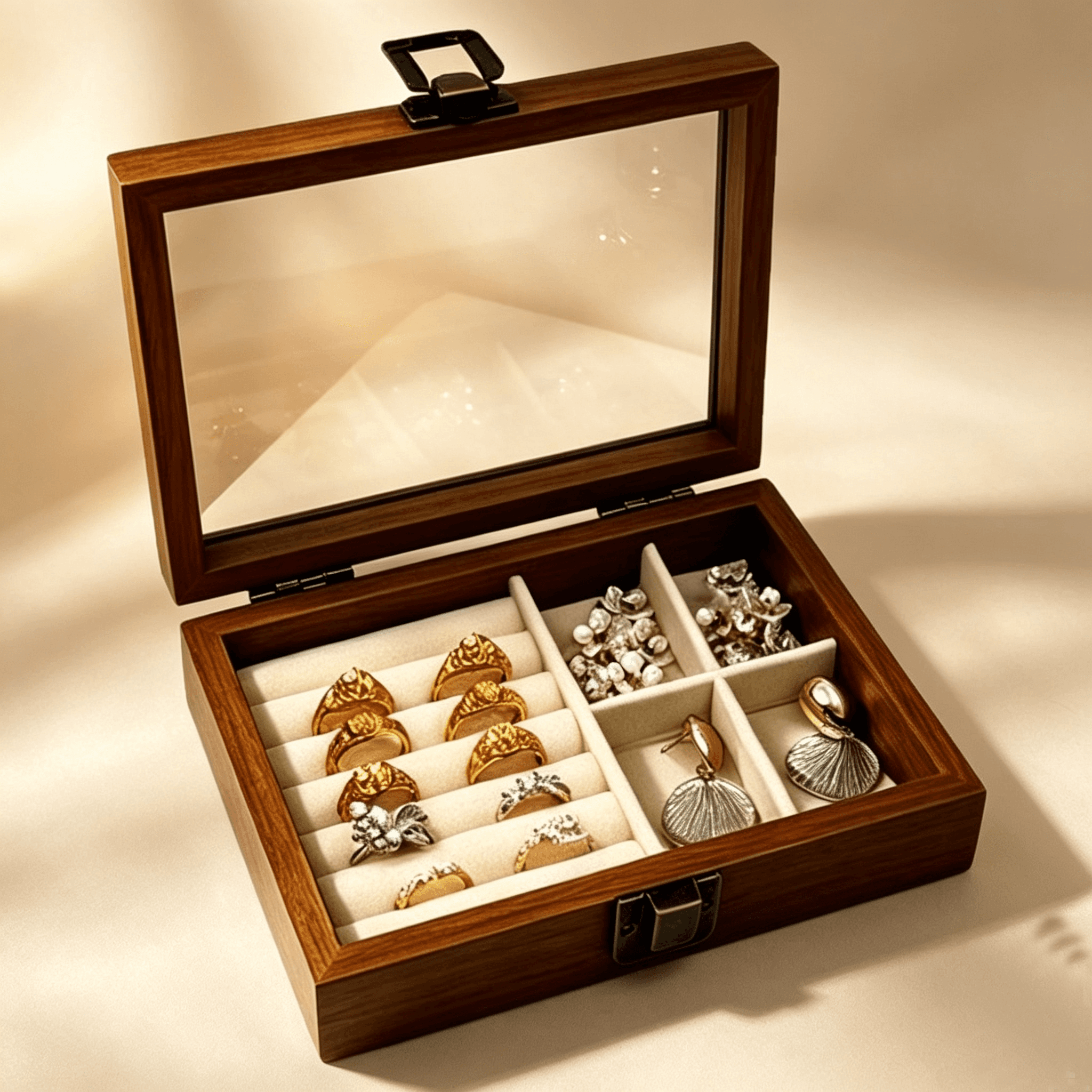 Vintage Wooden Jewelry Display Organizer Box